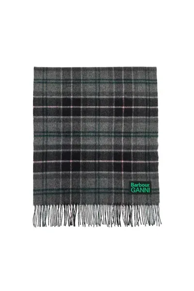 Barbour X Ganni Wool Checkered Scarf For In Grey