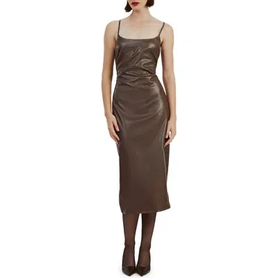 Bardot Helena Faux Leather Midi Dress In Chocolate