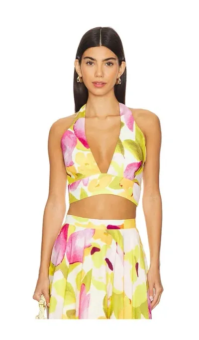 Bardot Nicolette Floral Halter Crop Top In Yellow