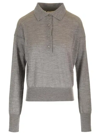 Barena Venezia Barena Long Sleeved Knitted Polo Shirt In Grey