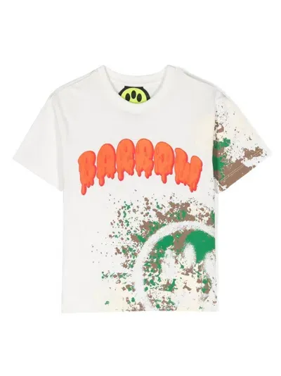 Barrow Kids' Logo-print Paint-splatter T-shirt In White