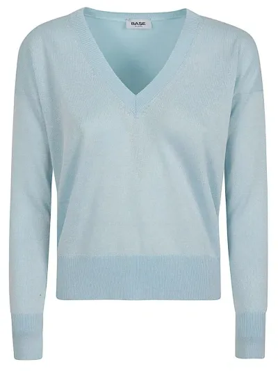 Base Cotton Blend V-neck Sweater In Blue