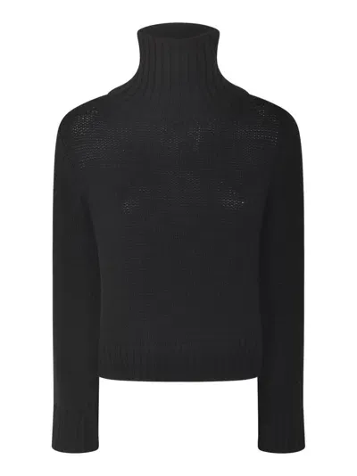 Base High Turtleneck Cropped Knit Pullover In Black