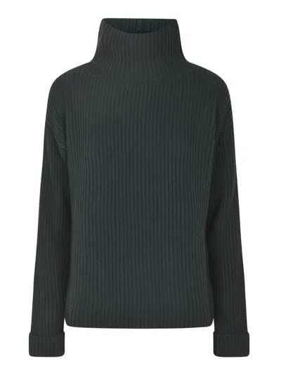 Base High Turtleneck Plain Knit Pullover In Bottle Green