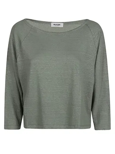 Base Linen Boat Neck Sweater In Green