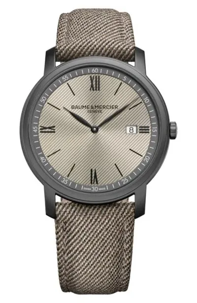 Baume & Mercier Classima Fabric Strap Watch, 42mm In Gray