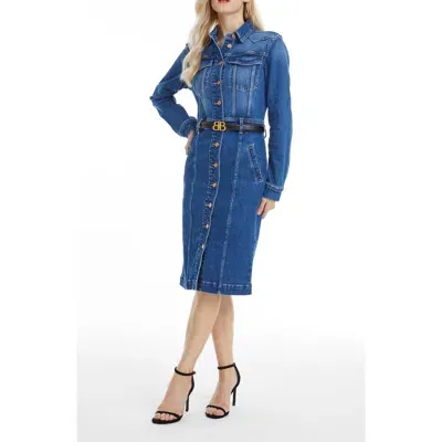 Bayeas Andrea Long Sleeve Denim Midi Shirtdress In Deep Sea