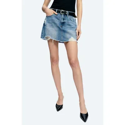 Bayeas Anna Distressed Denim Miniskirt In Medium Blue