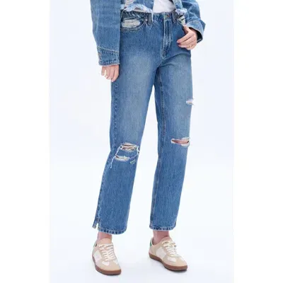 Bayeas High Rise Distressed Mom Jeans In Viviblue