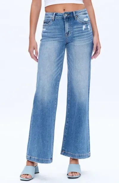 Bayeas High Waist Distressed Wide Leg Jeans In Medium Blue