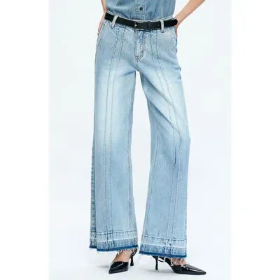 Bayeas Jermy Seamed High Waist Raw Hem Wide Leg Jeans In Iceberg Blue