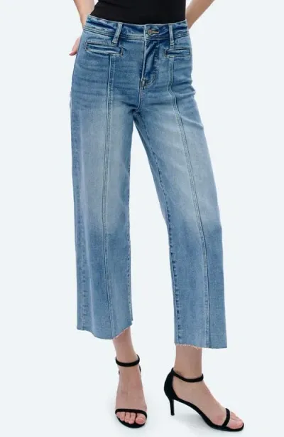 Bayeas Seamed High Waist Raw Hem Crop Wide Leg Jeans In Ice Blue