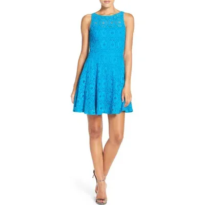 Bb Dakota By Steve Madden Bb Dakota Renley Lace Fit & Flare Minidress In Sky Blue