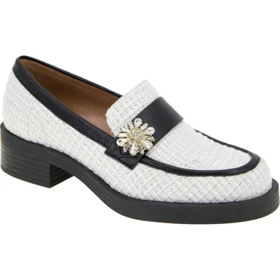 Bcbg Colin Embellished Loafer In Ivory Boucle/black