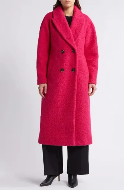 Bcbg Double Breasted Bouclé Long Coat In Magenta