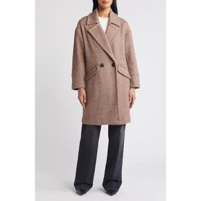 Bcbg Double Breasted Herringbone Knit Coat In Brown Herringbone