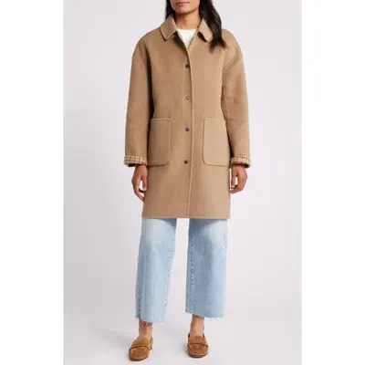 Bcbg Reversible Wool Blend Barn Jacket In Camel Plaid