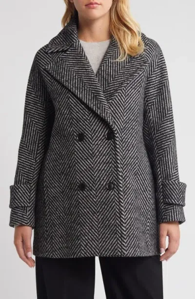 Bcbg Short Herringbone Peacoat In Black White