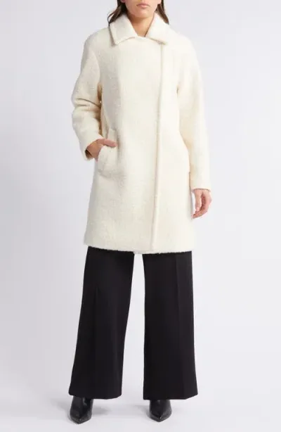 Bcbg Walker Notch Lapel Longline Bouclé Coat In Cream