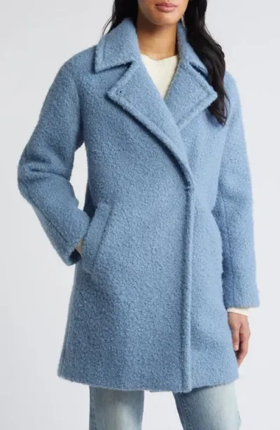 Bcbg Walker Notch Lapel Longline Bouclé Coat In Misty Blue