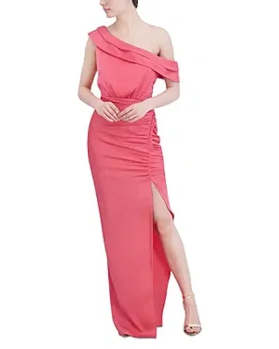 Bcbgmaxazria Asymmetric Neck Long Dress In Coral