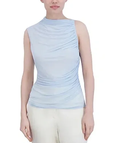 Bcbgmaxazria Asymmetric Shirred Mesh Top In Powder Blue