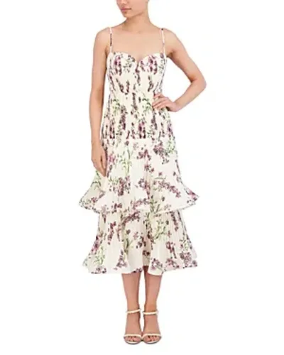 Bcbgmaxazria Floral Sweetheart Tiered Tea Dress In Ivory Floral