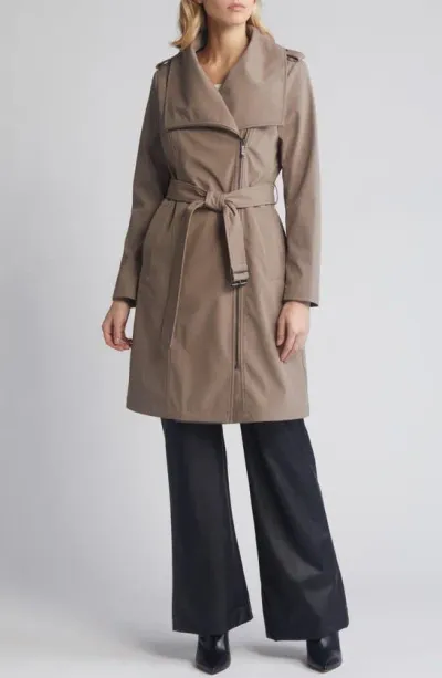 Bcbgmaxazria Oversize Collar Belted Water Resistant Coat In Biscotti