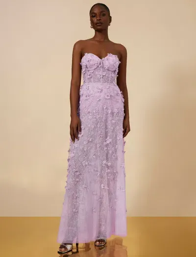 Bcbgmaxazria Poppy Strapless Floral Appliqué Gown In Fragrant Lilac