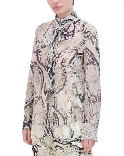 Bcbgmaxazria Printed Tie Neck Blouse In Natural Snake