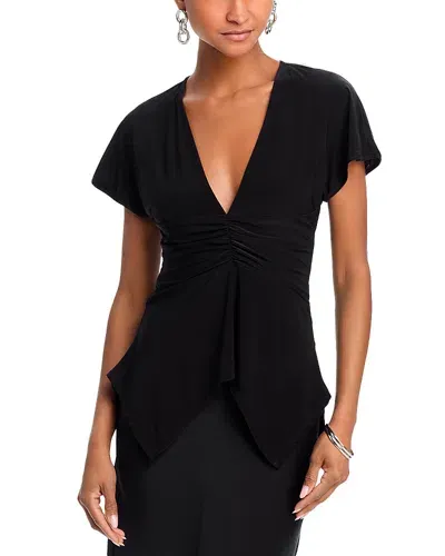 Bcbgmaxazria Ruched V Neck Top In Noir