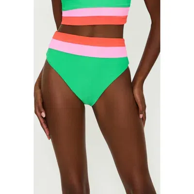 Beach Riot Heidi Colorblock High Waist Bikini Bottoms In Island Green