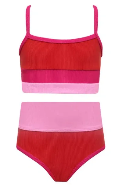 Beach Riot Kids' Little Eva & Emme Two-piece Swimsuit In Gumdrop Colorblock