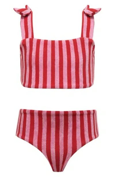 Beach Riot Kids' Little Stella Two-piece Swimsuit In Candy Cane Stripe