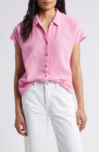 Beachlunchlounge Amar Cotton Button-up Shirt In Wildrose