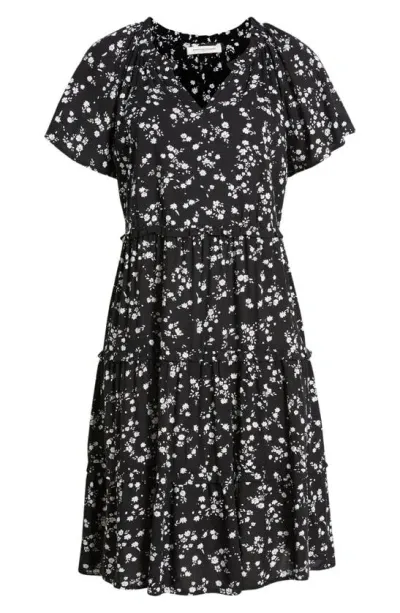 Beachlunchlounge Camila Floral Flutter Sleeve Dress In Dark Romance