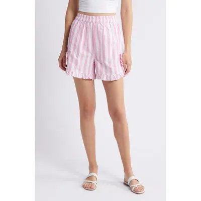 Beachlunchlounge Leia Stripe Ruffle Hem Linen & Cotton Shorts In Little Princess