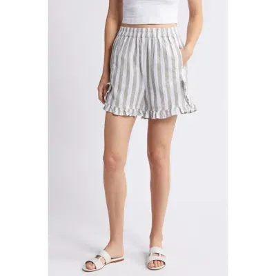 Beachlunchlounge Leia Stripe Ruffle Hem Linen & Cotton Shorts In Tennis Field