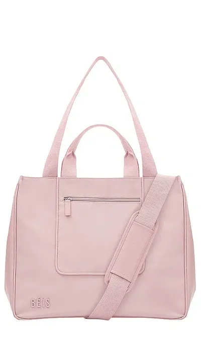 Beis Béis The East/west Water Repellent Tote In Atlas Pink