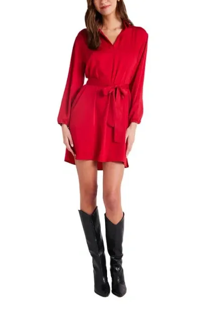 Bella Dahl Belted Long Sleeve Shirtdress In Cherry Red