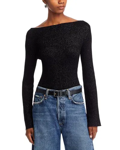 Bella Dahl Boat Neck Sweater In Black With Metallic