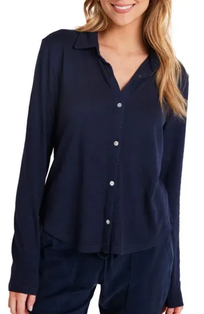 Bella Dahl Cotton Knit Button-up Shirt In Endless Sea