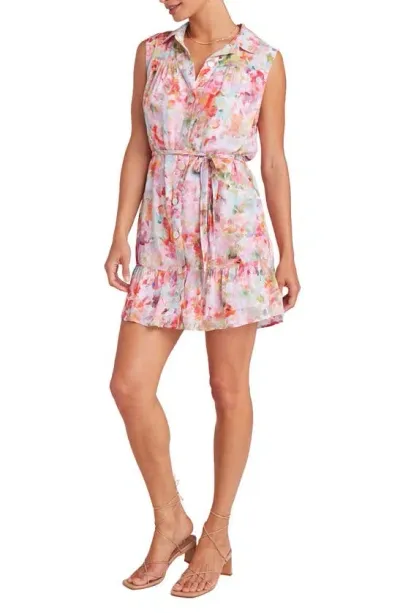 Bella Dahl Floral Print Ruffle Tie Waist Minidress In Ipanema Floral Print