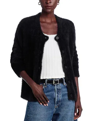 Bella Dahl Fuzzy Crewneck Cardigan In Black