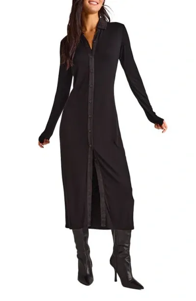 Bella Dahl Mixed Media Long Sleeve Shirtdress In Black