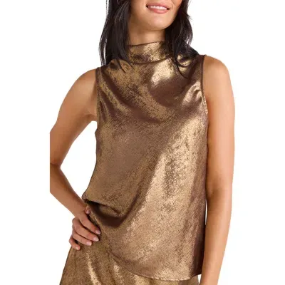 Bella Dahl Sleeveless Metallic Cowl Neck Top In Gold Metallic