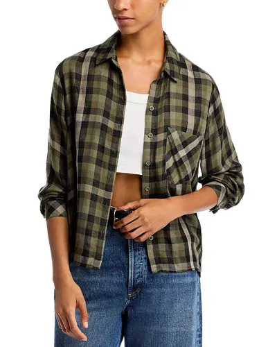 Bella Dahl Slouchy Pocket Plaid Shirt In Olive Plaid