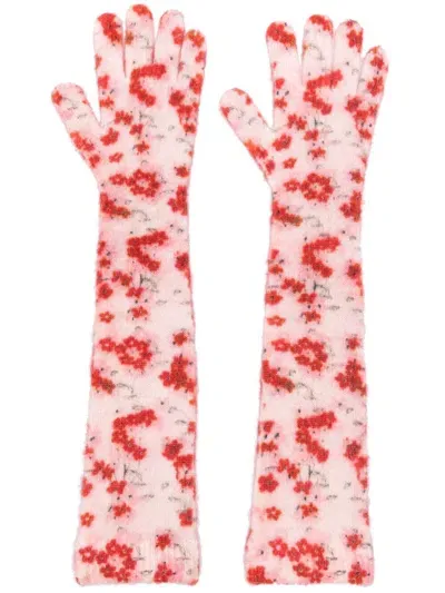 Bernadette Floral-print Gloves In Pink & Purple