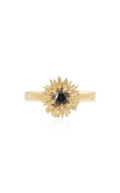 Bernard James Maxi Flora 14k Yellow Gold Black Diamond Ring