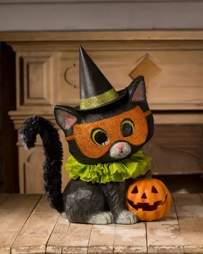 Bethany Lowe Halloween Kitty Binks Figure In Black, Green, And Orange